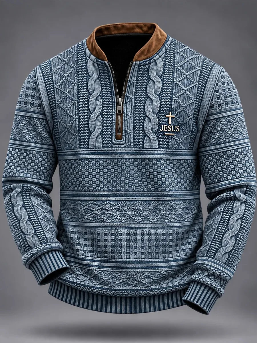 Men's Faith Print Baseball Collar Zip-Up Sweatshirt