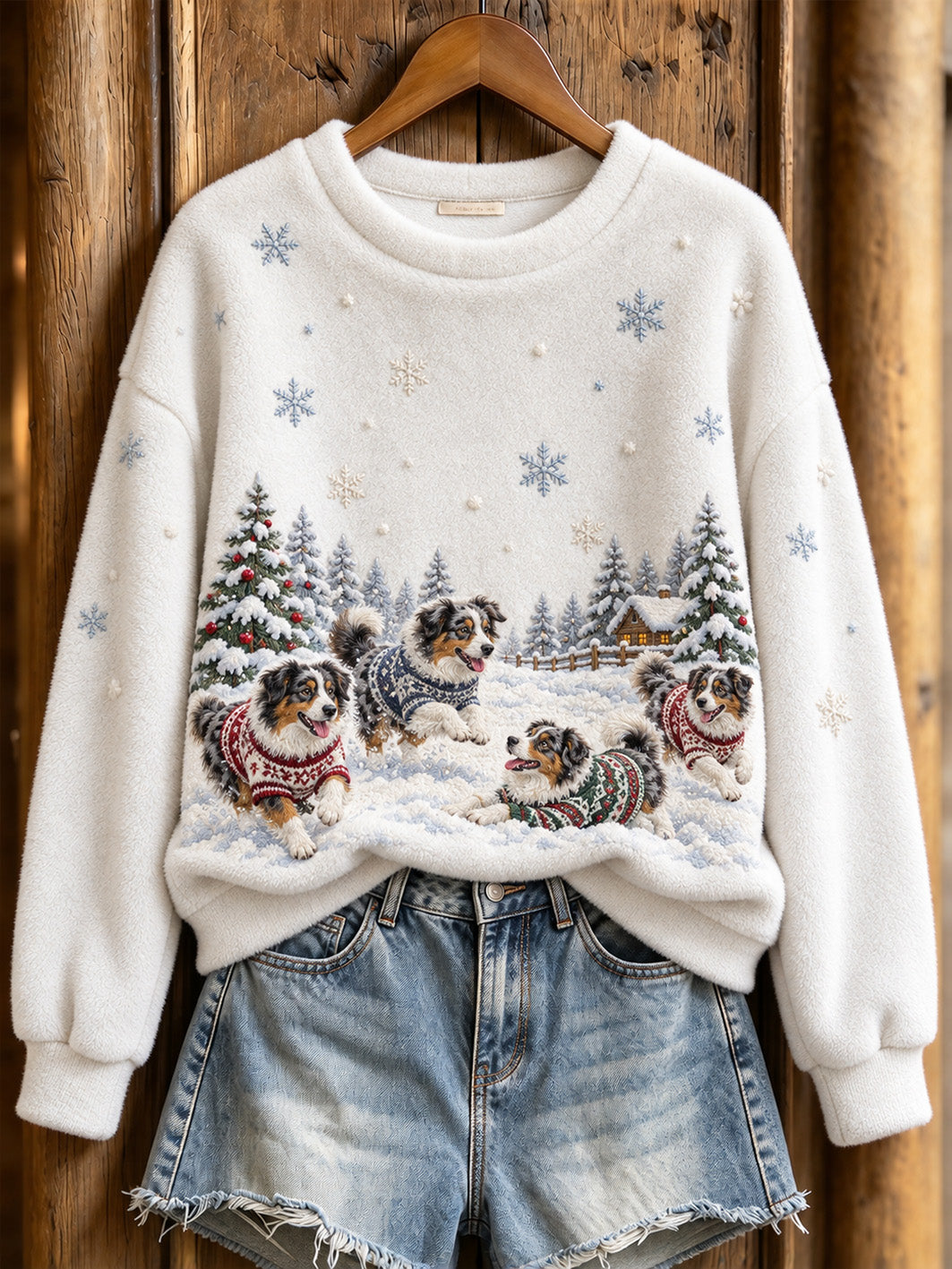 Women's Australian Shepherd Pattern Causal Flannel Sweatshirt