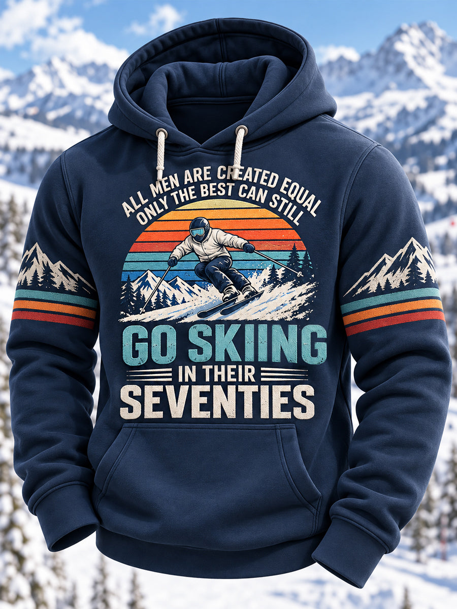 Men's Funny 70s Skiing Lover Ready For Ski Season Casual Hoodie