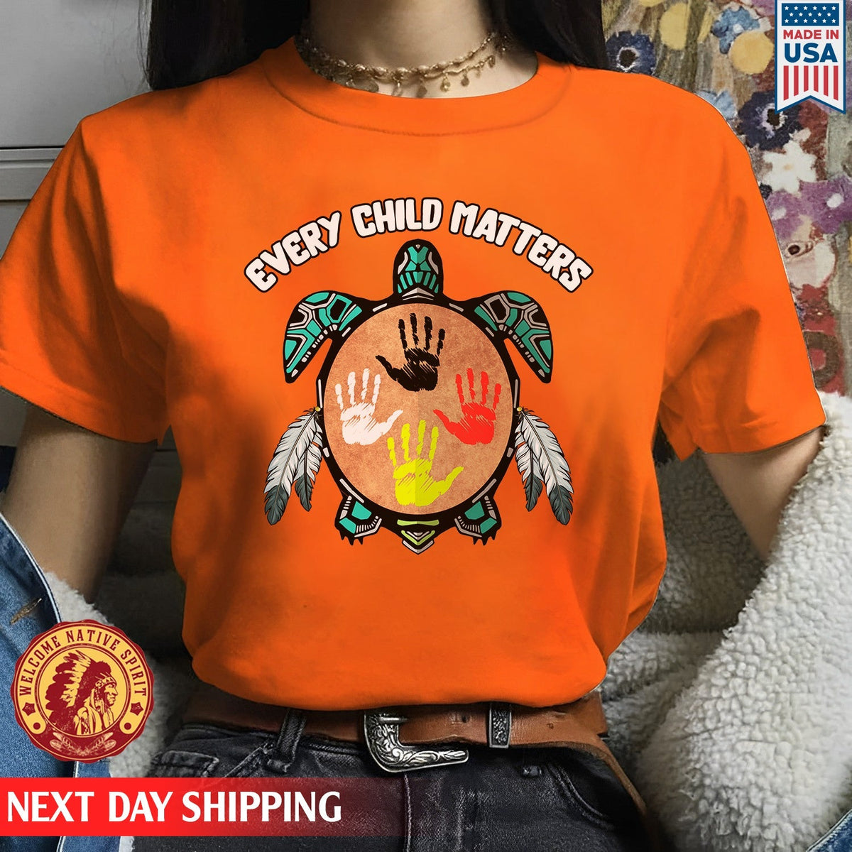 Feather Hand Color On Turtle For Orange Shirt Day Unisex T-shirt/Hoodie/Sweatshirt - product image