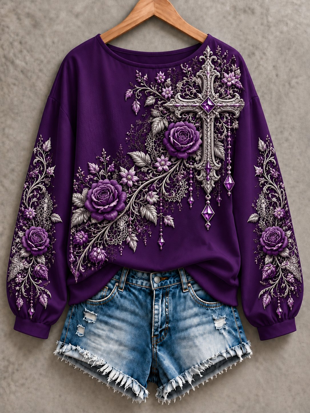 Women's Casual "Faith" Cross-Print Sweatshirt