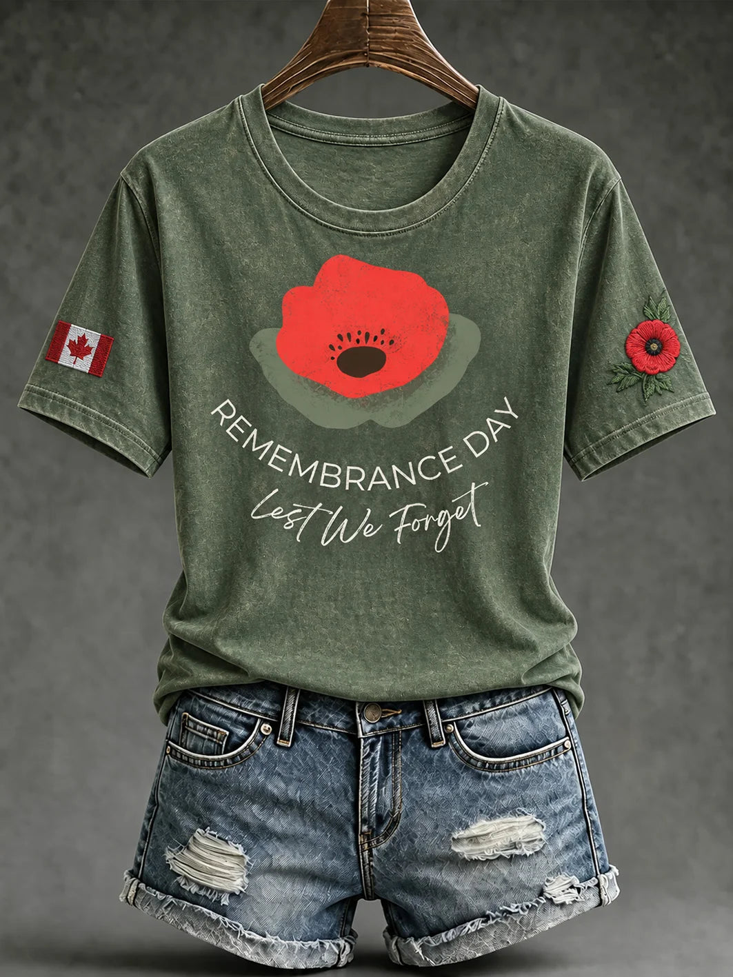 Women's Last We Forget Slogan Papaver Rhoeas Pattern Printed Causal Short Sleeve T-shirt