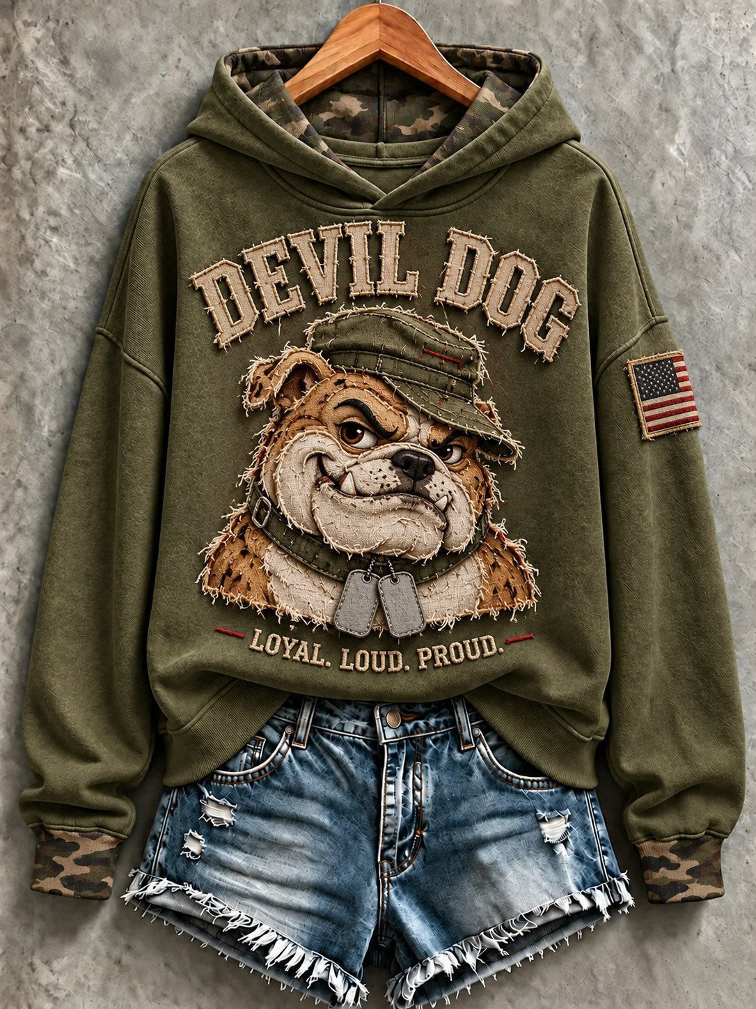 Women's Vintage Devil Dog Long-Sleeve Printed Sweatshirt
