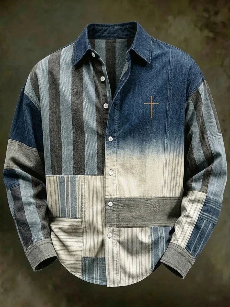 Men's Vintage Geometric Faith Long-Sleeve Shirt