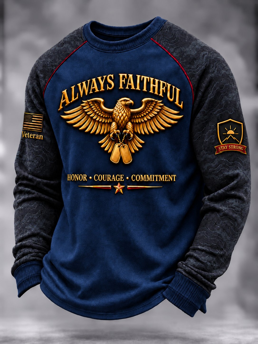 Men's Vintage U.S Veteran Art Printed Waffle-Knit Top