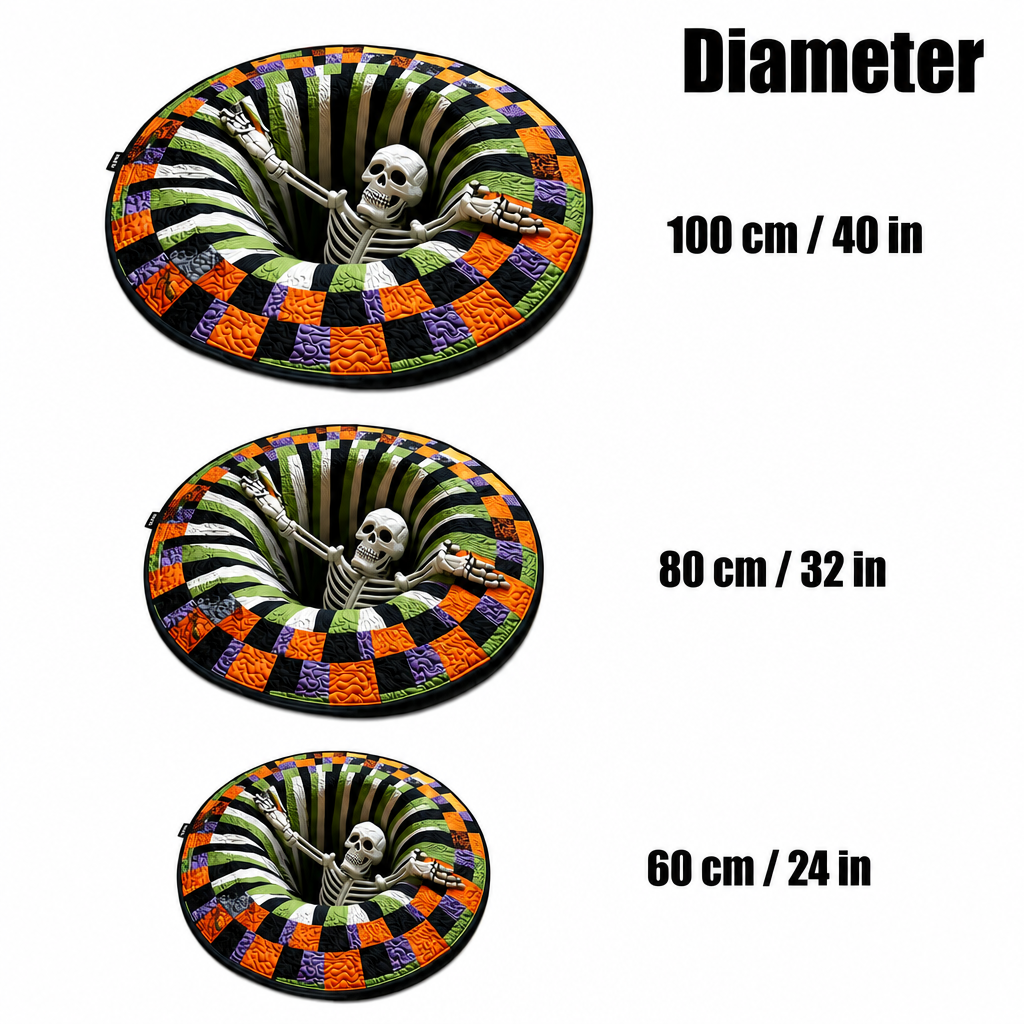 3D Halloween Skeleton Abyss Round Rug - Spooky Non-Slip Floor Mat for Home Decor