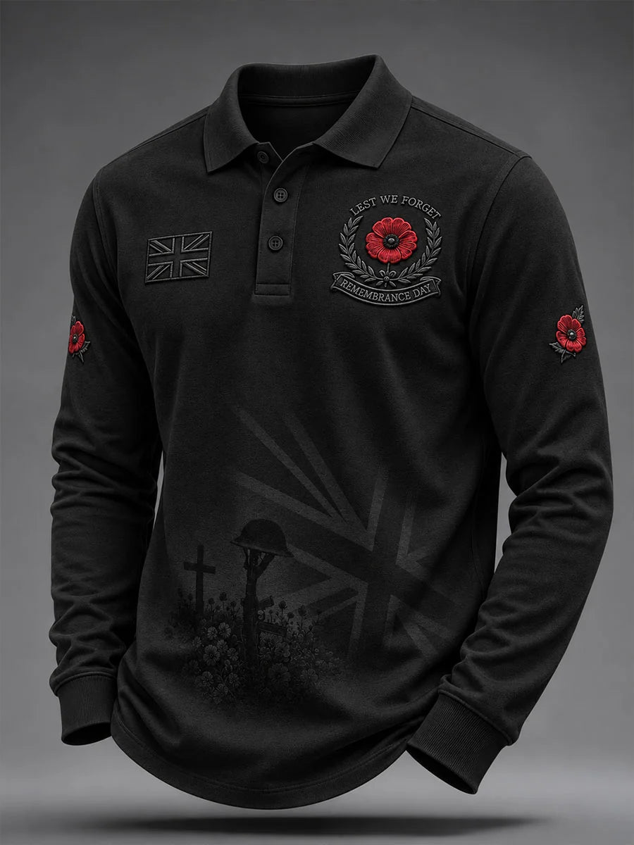 Men's Lest We Forget Print Long Sleeve Polo
