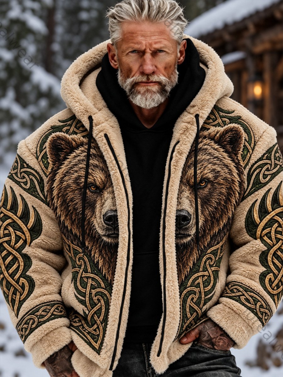 Men's Vintage Nordic VikingScandinavian Style Graphic Print Casual Flannel Jacket