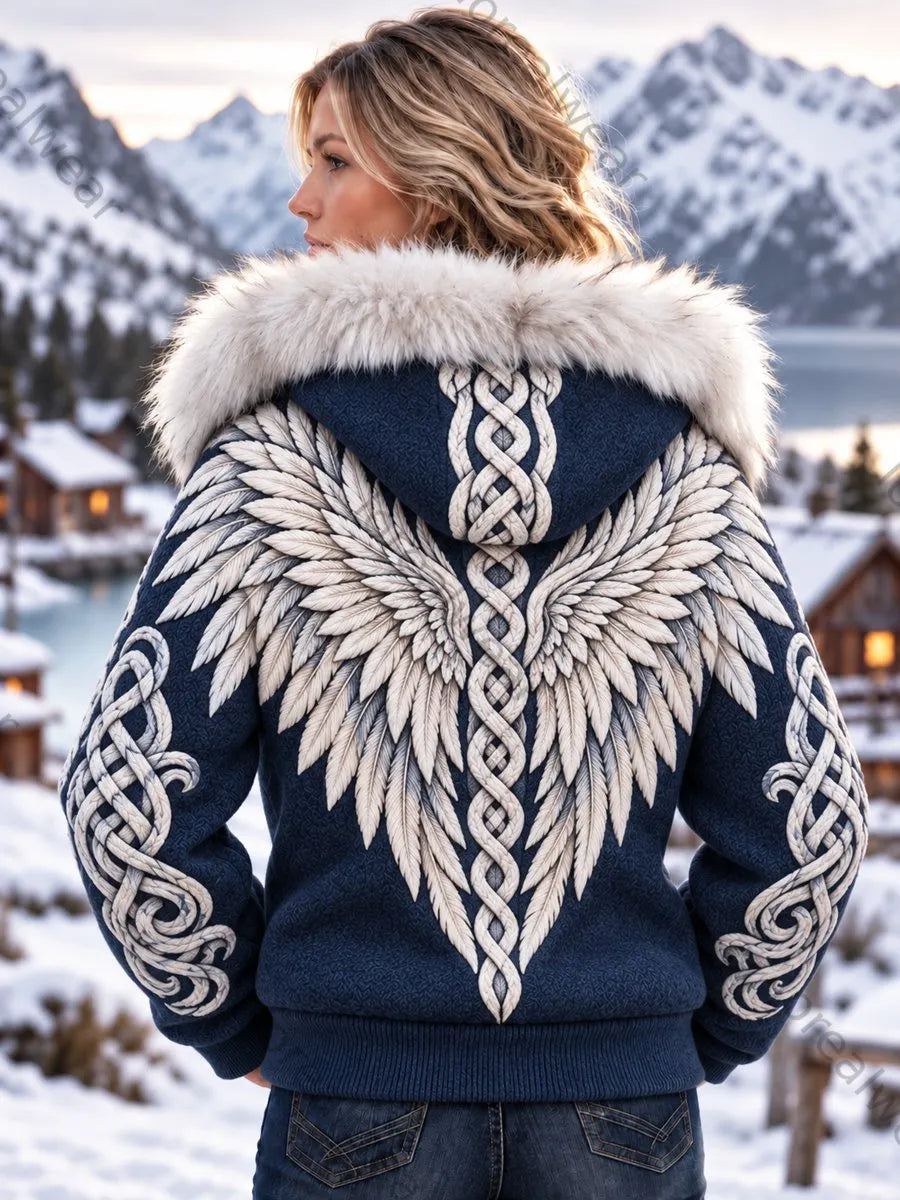 Women's Retro Viking Valkyrie Winged Hooded Jacket