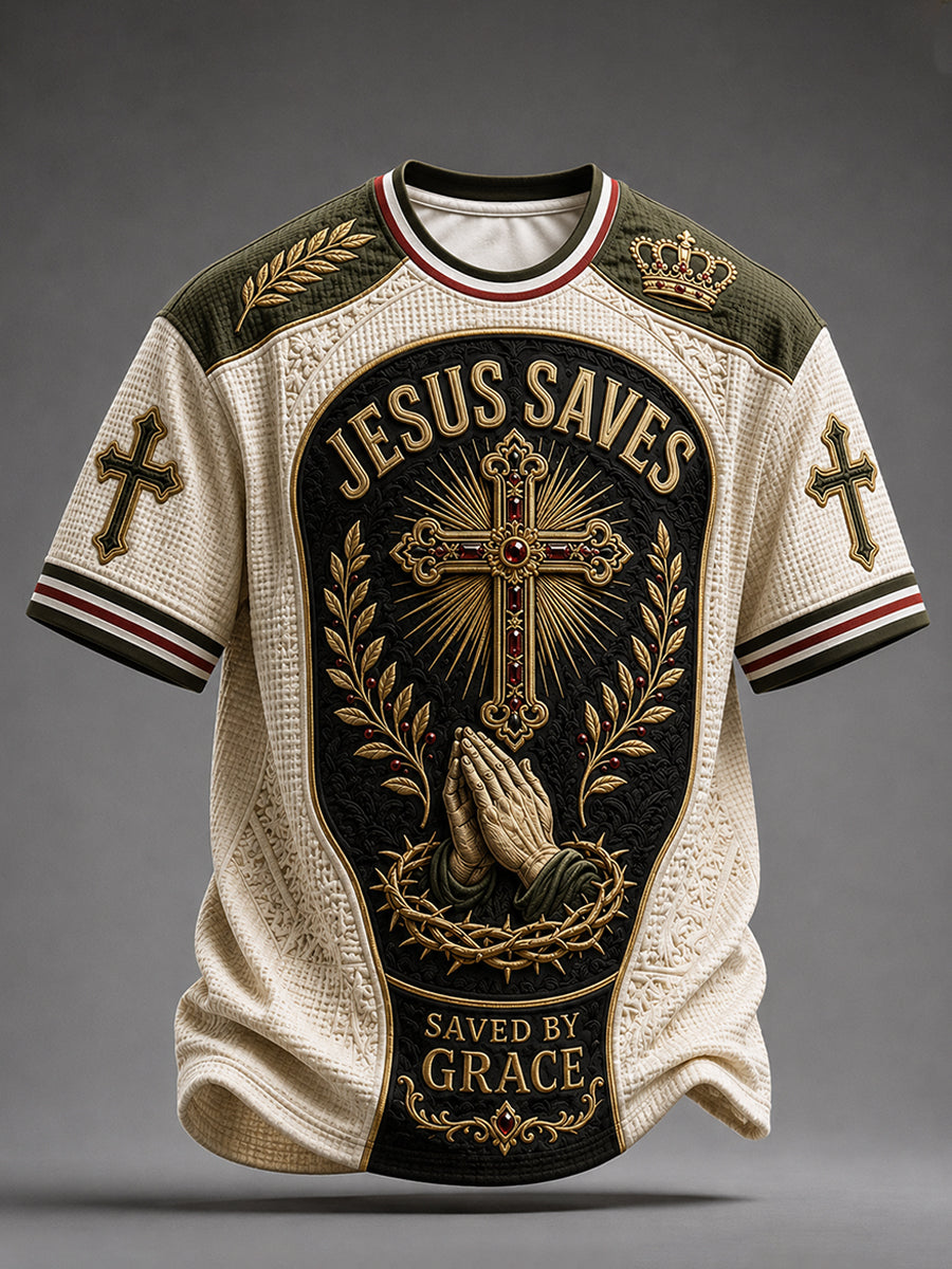 Men's Christian JESUS SAVES Cross Waffle Short Sleeve Tee