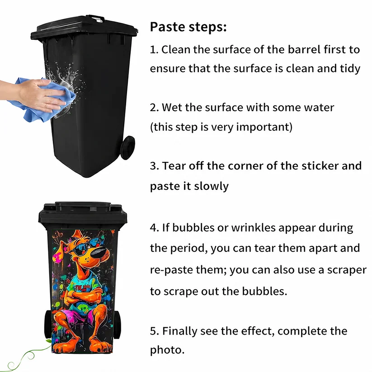 Outdoor Trash Can Sticker - Funny Sheep, Cool Dog & Grinning Horse Bin Decal For Yard & Garden Decor