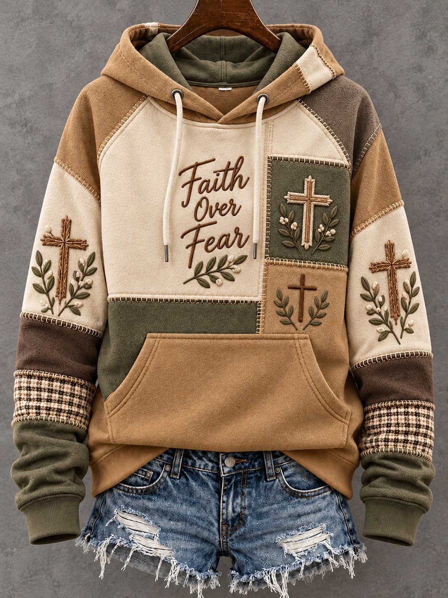 Women's Casual Hoodie with Cross Print
