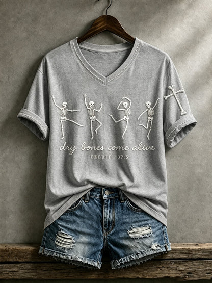 Women's Casual Faith Dry Bones Come Alive EZEKIEL 37:5 Printed T-Shirt