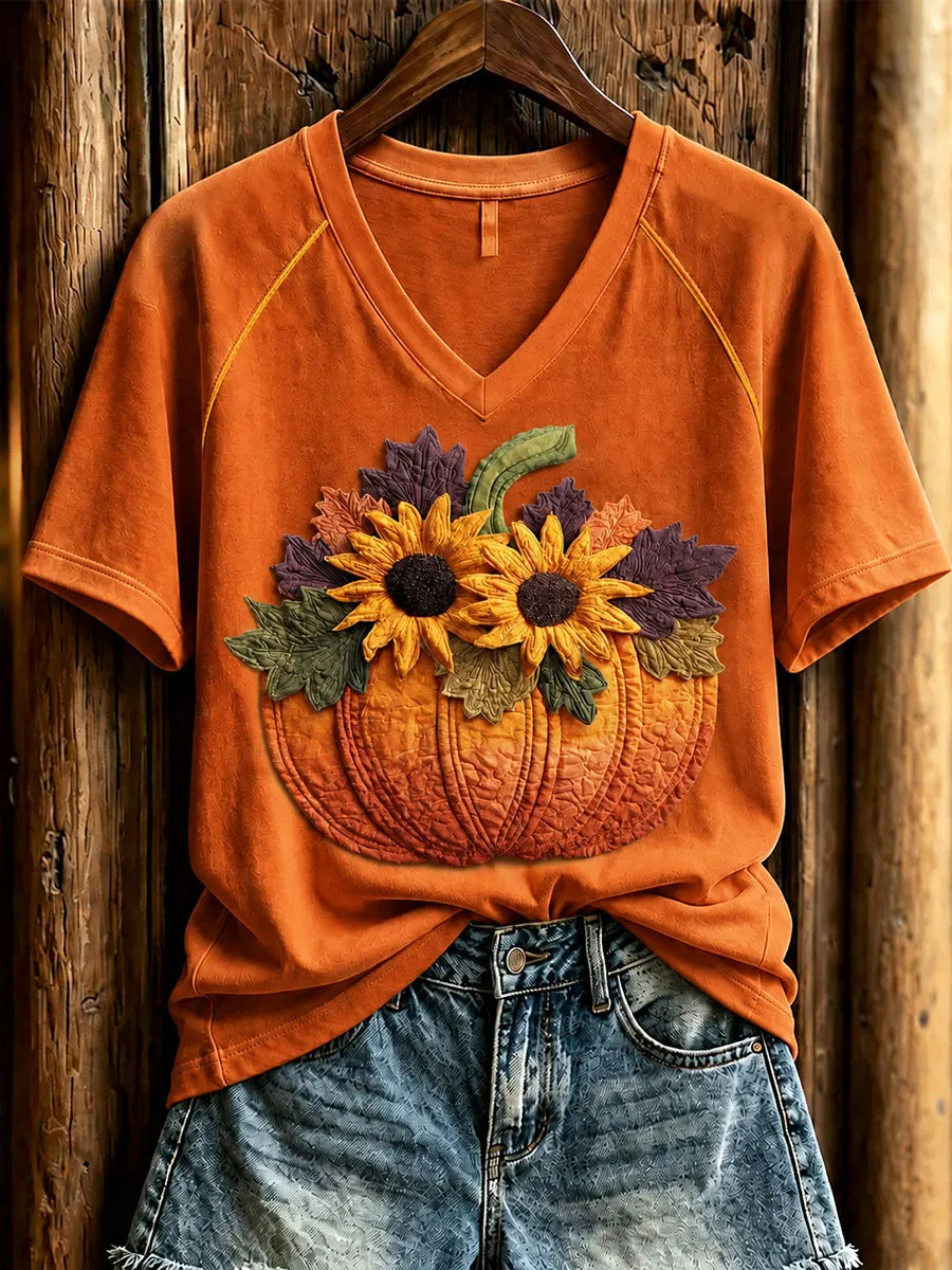 Women's Fall Pumpkin Print Casual T-Shirt