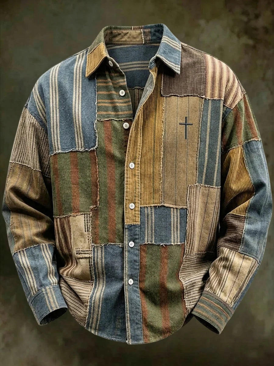 Men's Vintage Geometric Faith Long-Sleeve Shirt