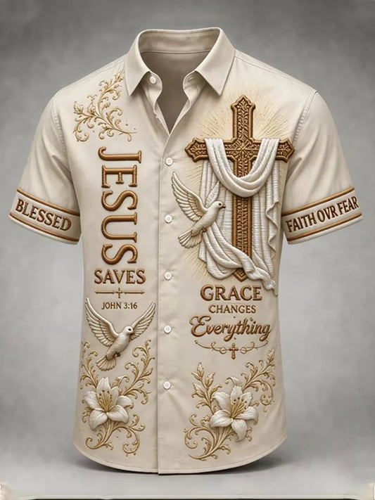 Men's Christian JESUS SAVES Cross Short Sleeve Shirt