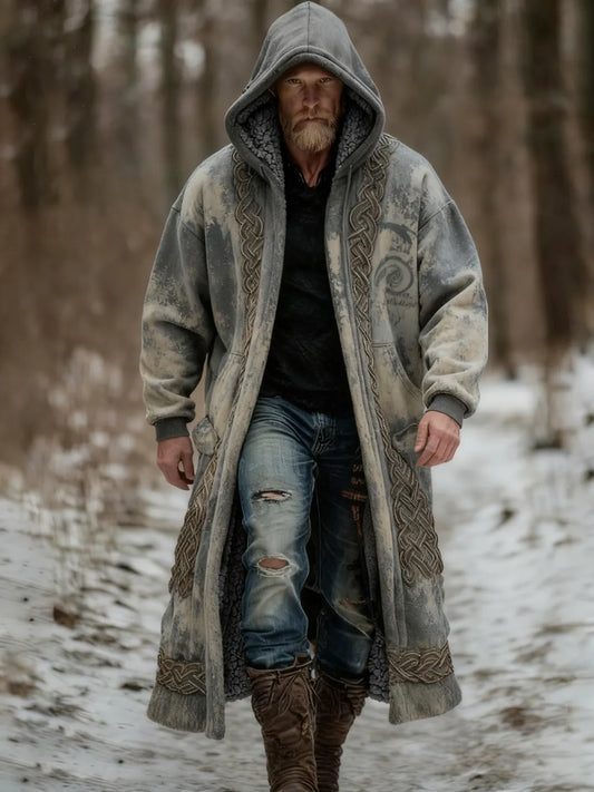 Viking Retro Printed Fleece-Lined Hooded Jacket