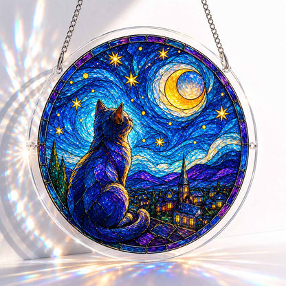 Acrylic Jigsaw Puzzle Suncatcher - Moonlit Cat