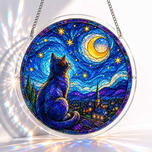 Acrylic Jigsaw Puzzle Suncatcher - Moonlit Cat
