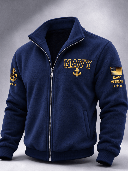 Men's American Veterans Leisure Print Zip-Up Stand Collar Jacket