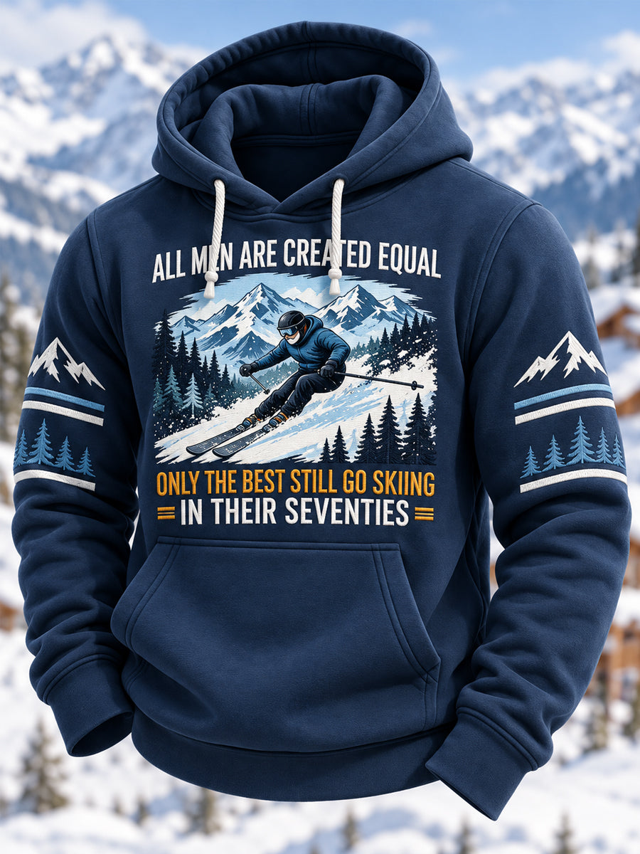 Men's Funny 70s Skiing Lover Ready For Ski Season Casual Hoodie
