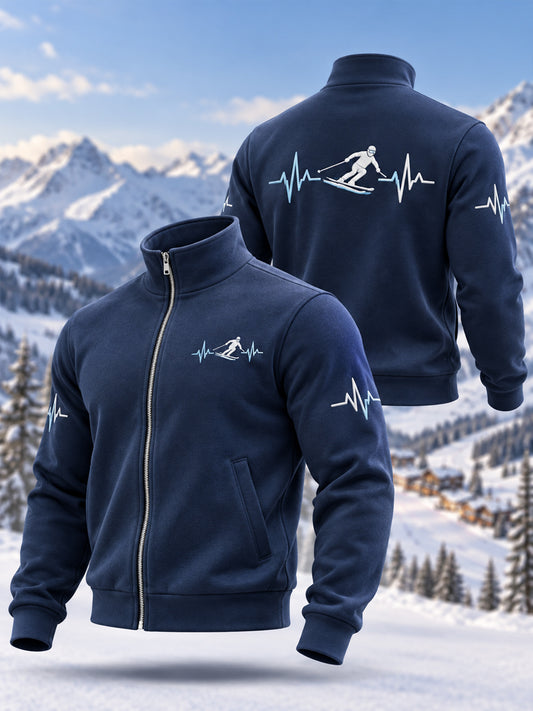 Men's Ski Lovers Ready For Ski Season Casual Zipper Sweatshirt