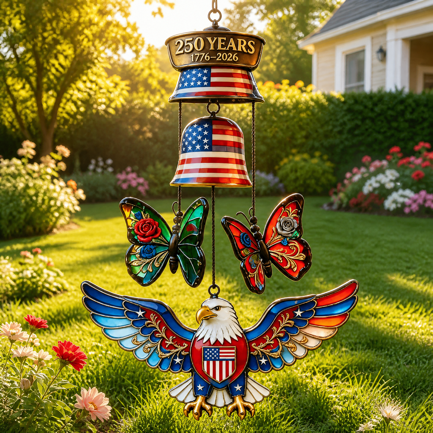 Rose & Patriotic Eagle 250th Anniversary Wind Chime