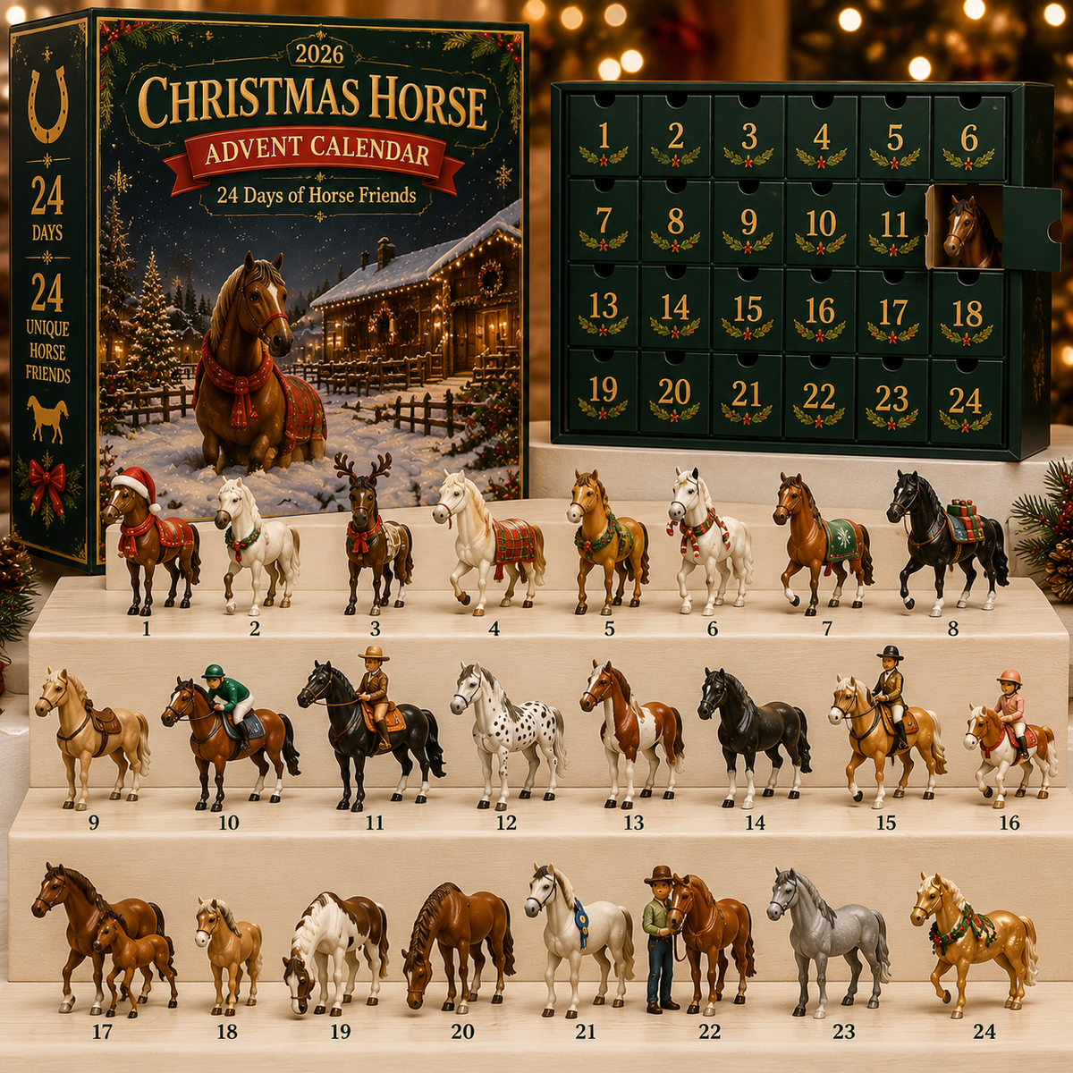 2026 Christmas Horse Advent Calendar with 24 collectible horse figures