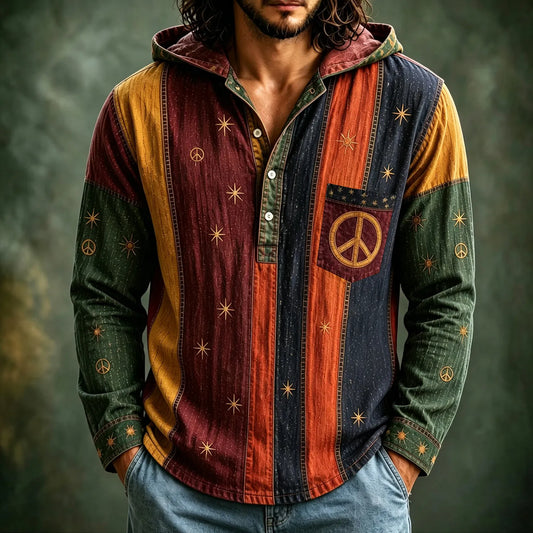 Men's Vertical Stripe Peace Star Print Hoodies