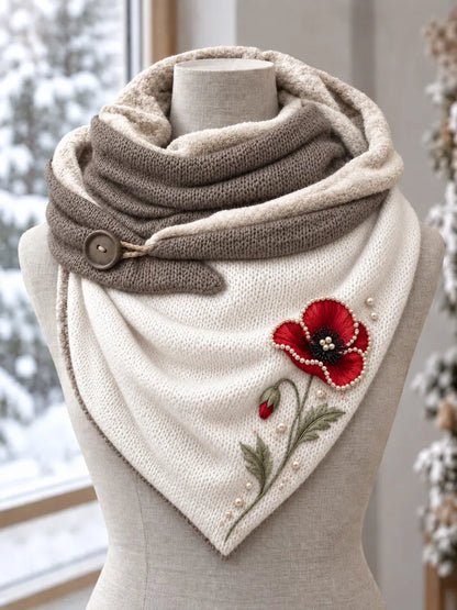  Women's Red Poppy Flower Casual Triangle Scarf