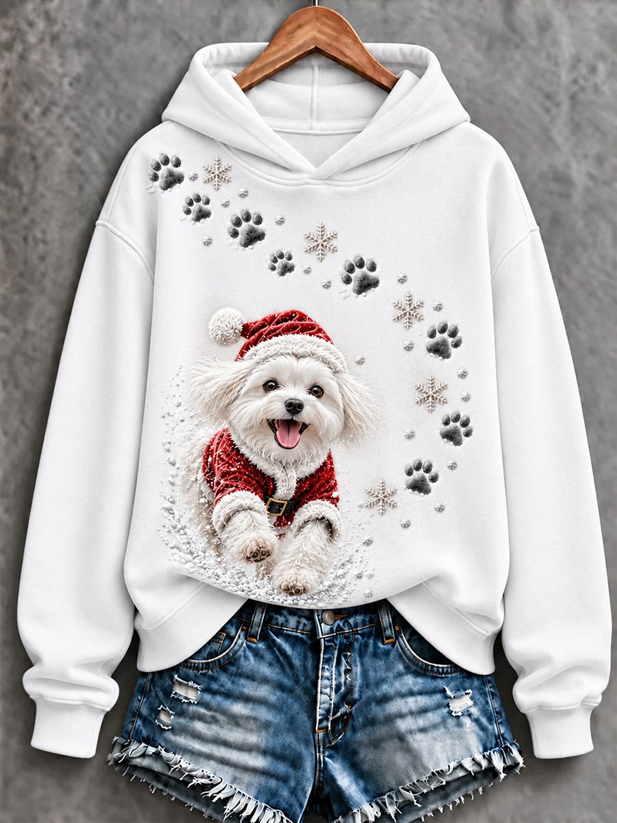 Women's Cute Christmas Maltese Dog Print Comfortable Top
