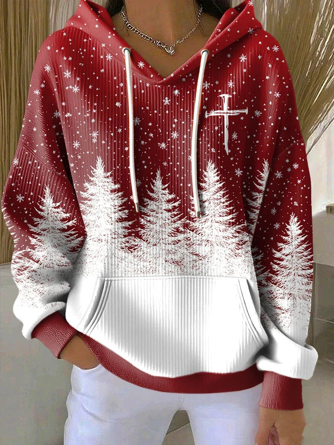 Women's Casual Christmas Nativity Print Long Sleeve Hooded Sweatshirt
