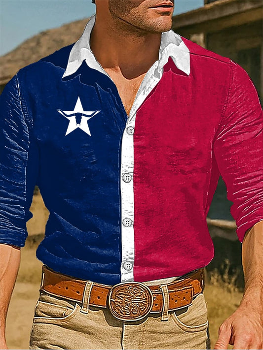 Men's Retro Western Graphic Long Sleeve Shirt