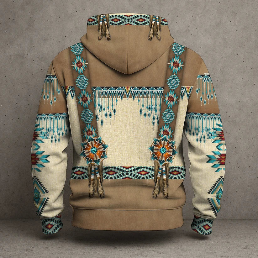 3D Hoodie Native American Faux Leather Vest Hoodie, Southwestern Tribal Eagle Feather Graphic