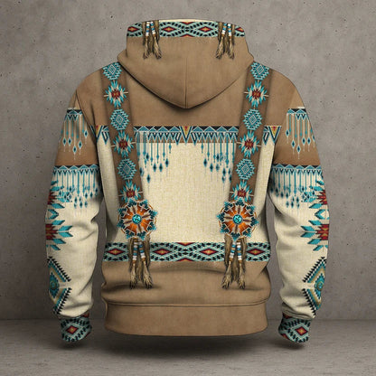 3D Hoodie Native American Faux Leather Vest Hoodie, Southwestern Tribal Eagle Feather Graphic