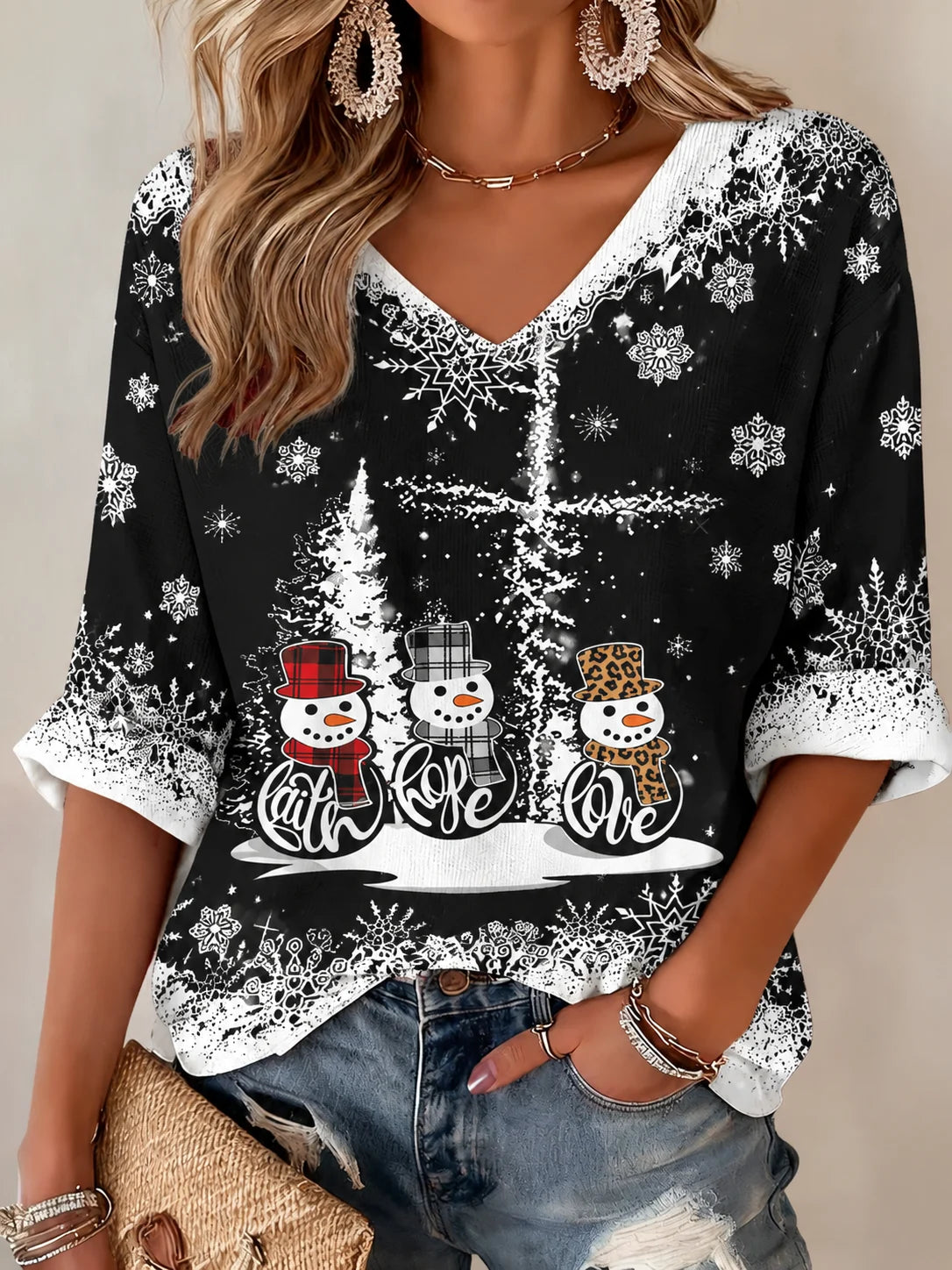 Women's Christmas Faith Casual Print Top