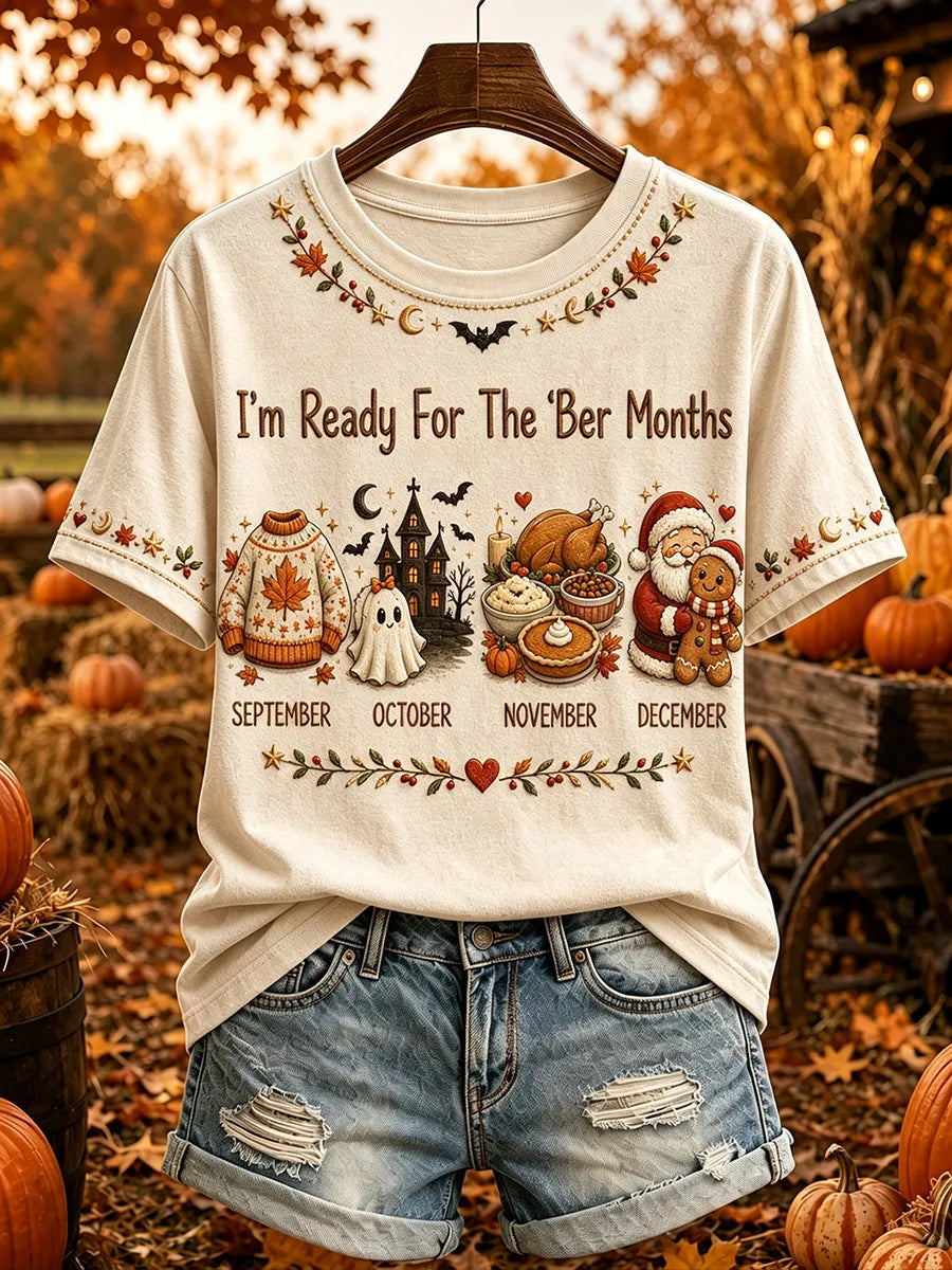 Women's Vintage I'm Ready For The 'ber Months Print Short-sleeved T-shirt