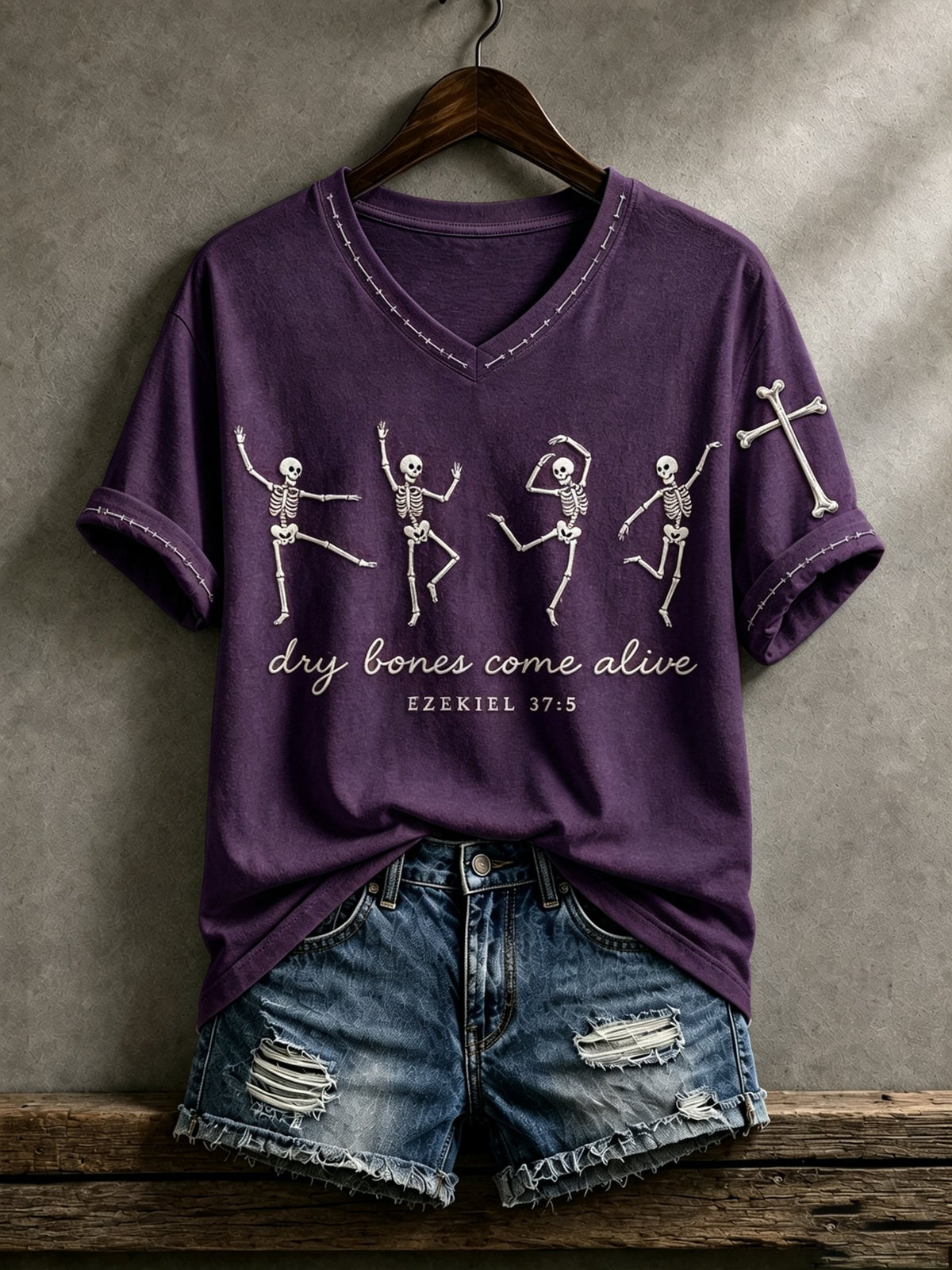 Women's Casual Faith Dry Bones Come Alive EZEKIEL 37:5 Printed T-Shirt