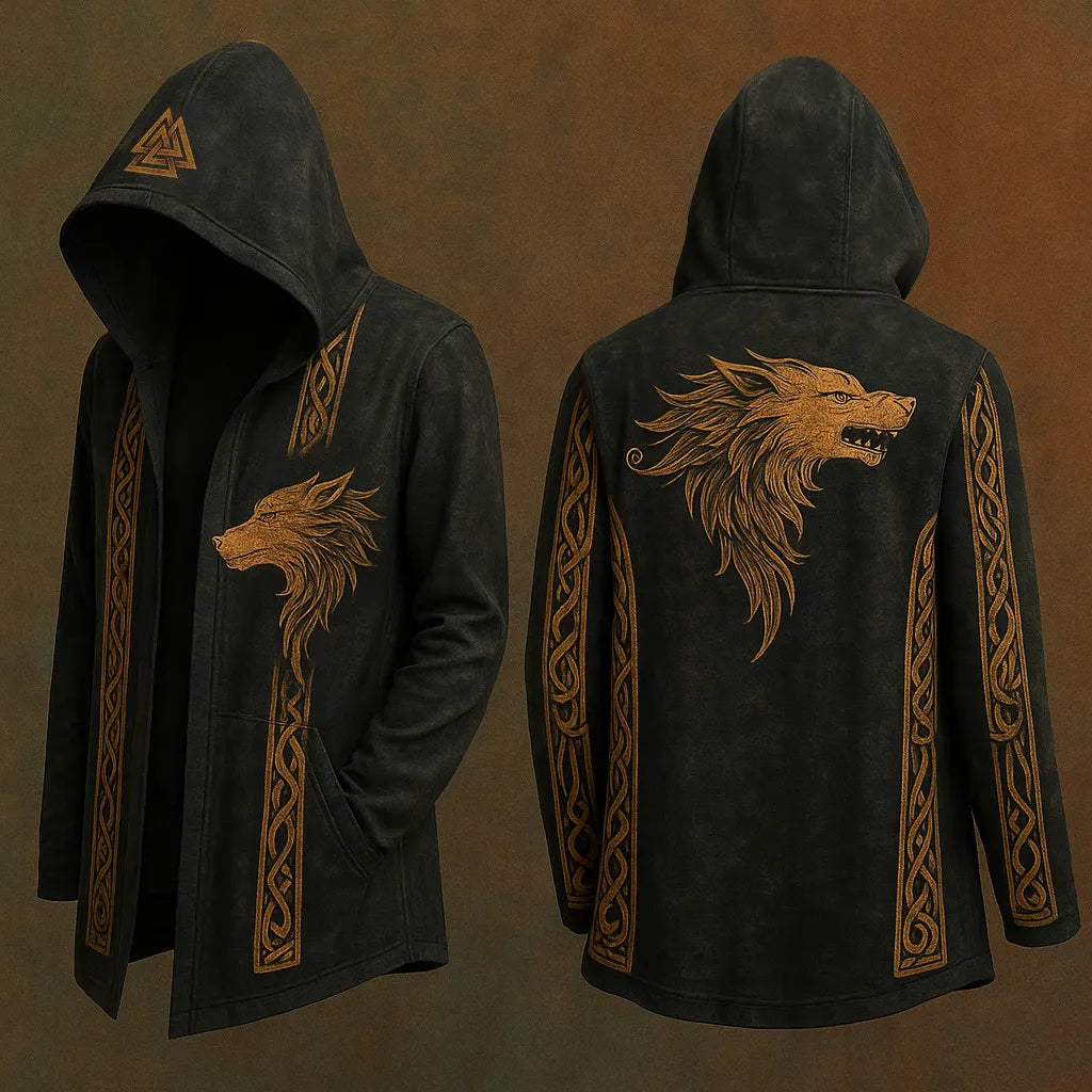 Men's Viking Nordic Wolf Vintage Hooded Jacket