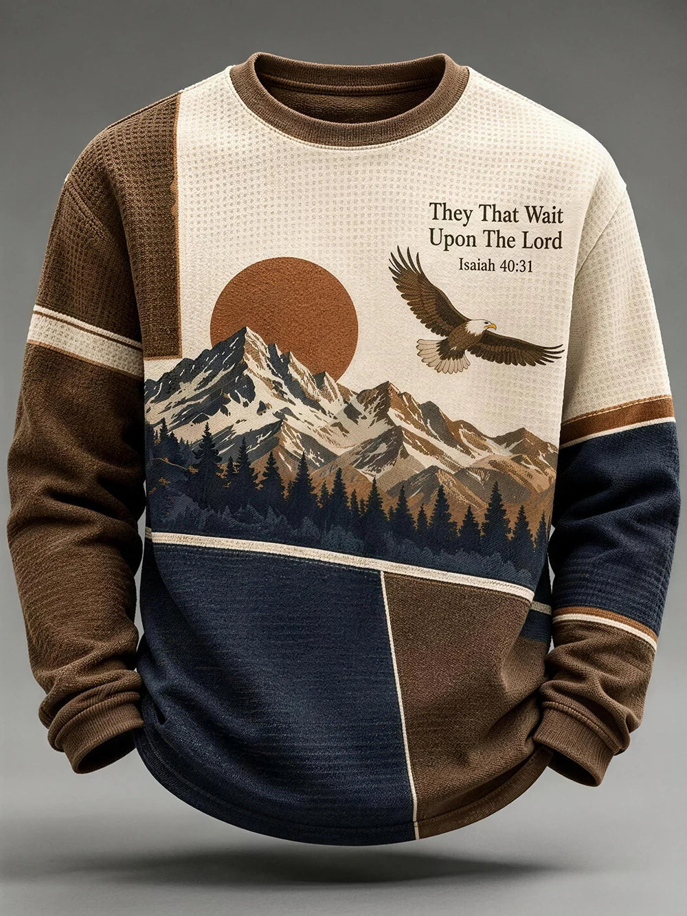 Men's "Faith" Print Waffle-Knit Crew-Neck Long-Sleeve T-Shirt