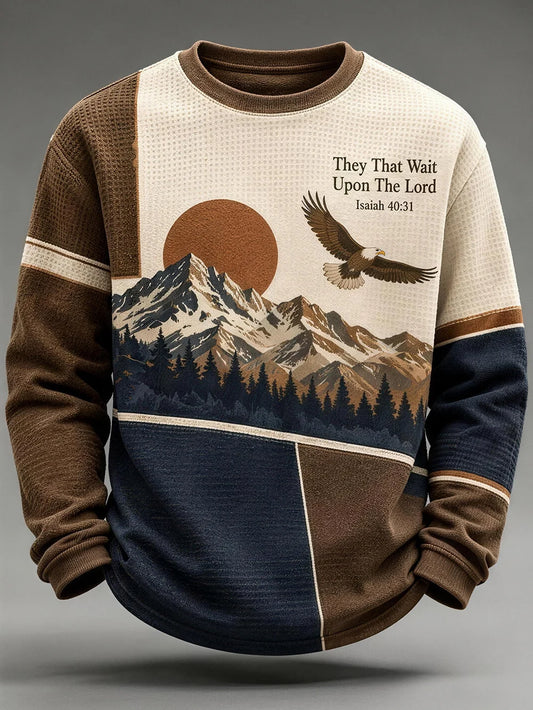 Men's "Faith" Print Waffle-Knit Crew-Neck Long-Sleeve T-Shirt
