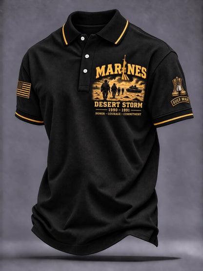 Men's Vintage Veteran Art Printed Polo Shirt