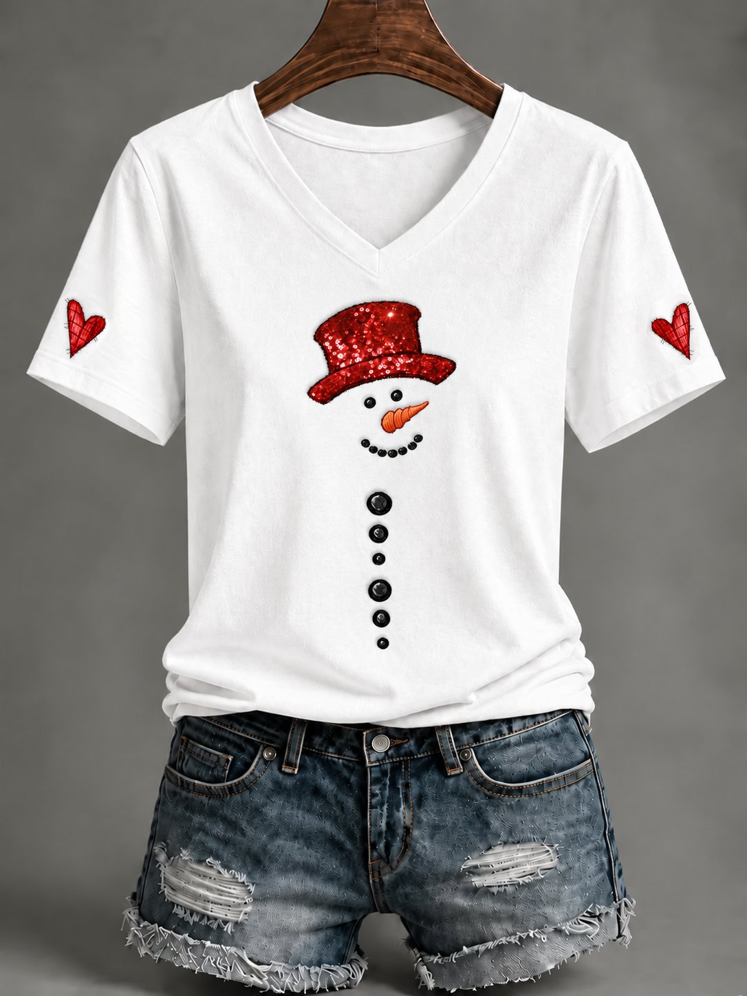 Women's Christmas Snowman Print T-Shirt