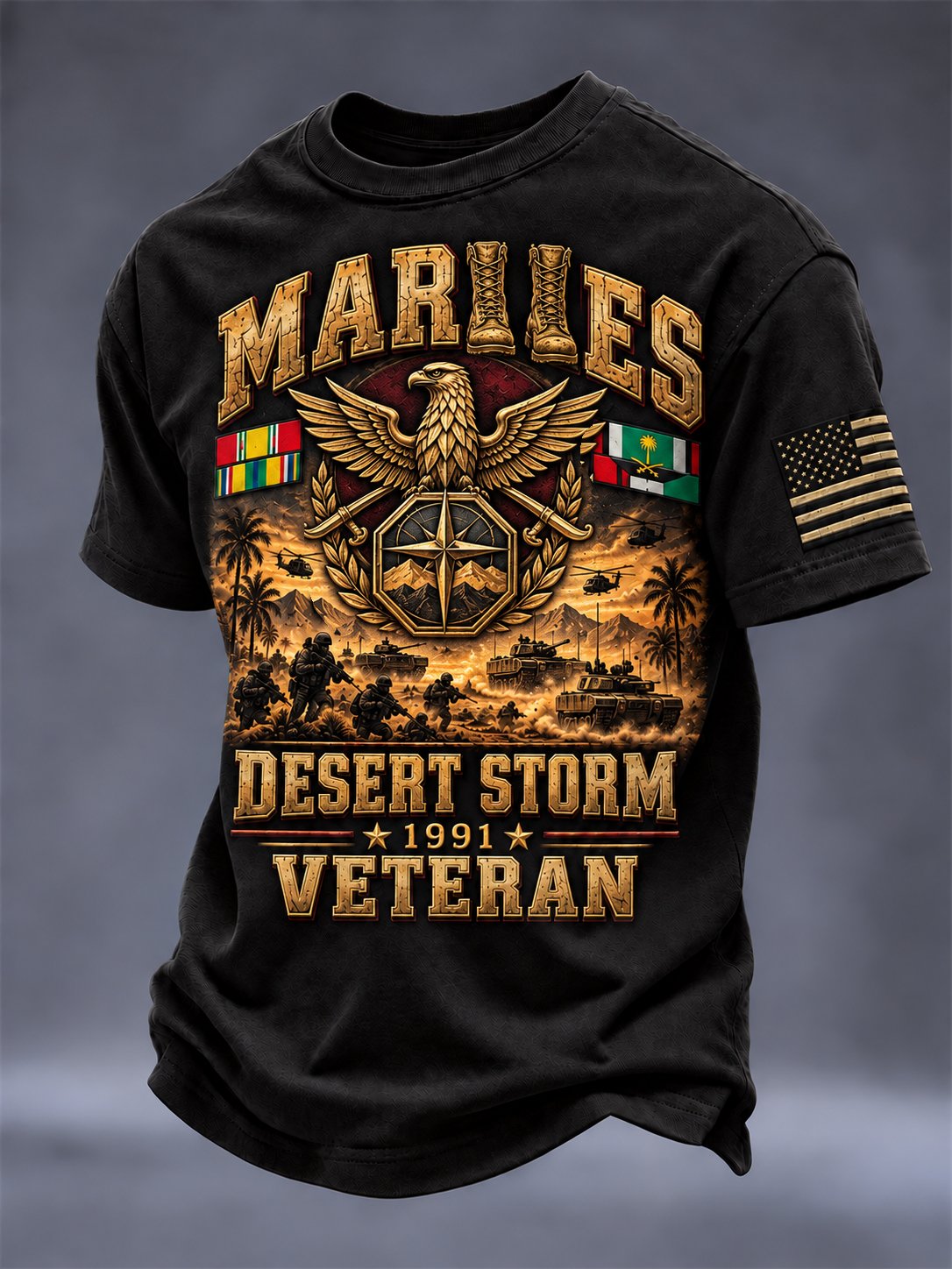 Men's Vintage Veteran Art Printed Short Sleeves T-Shirt