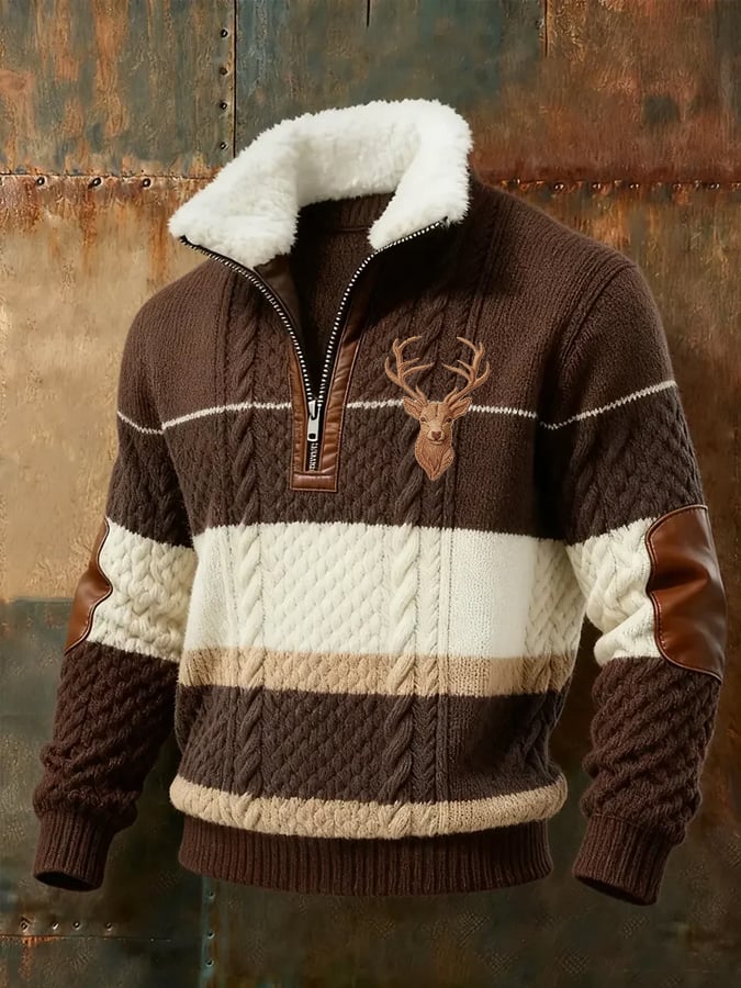 Men's Retro Contrast Print Lapel Sweatshirt