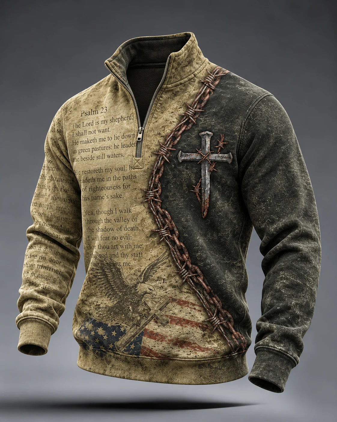 Men's Casual Faith Print Zip-Up Sweatshirt