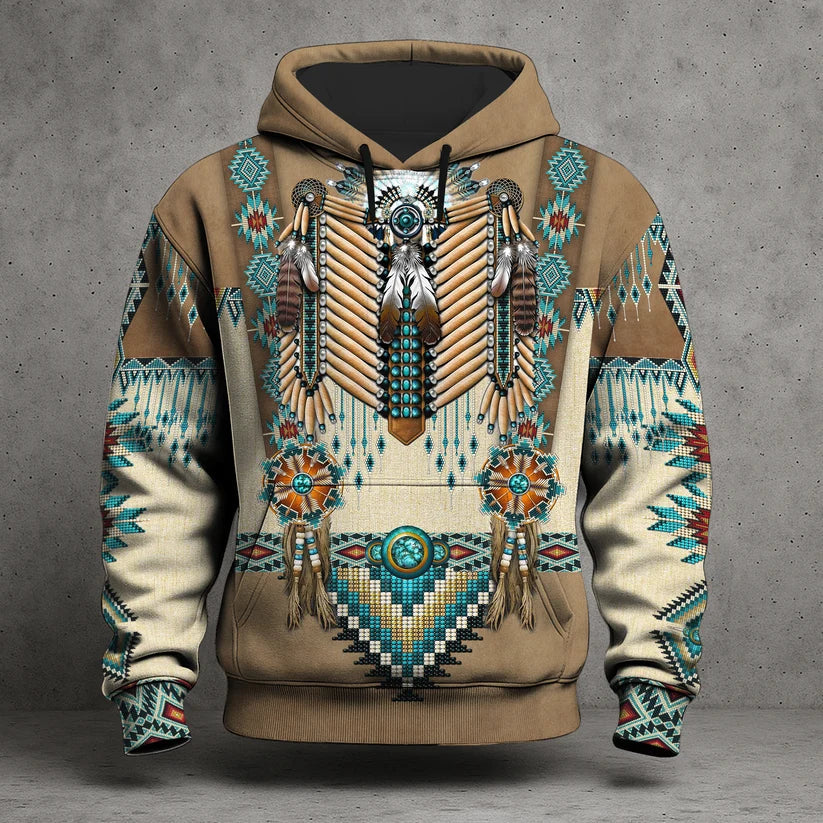 3D Hoodie Native American Faux Leather Vest Hoodie, Southwestern Tribal Eagle Feather Graphic