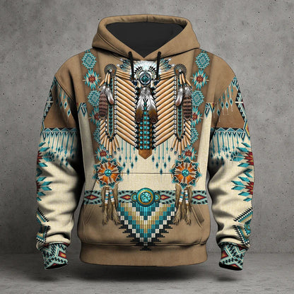 3D Hoodie Native American Faux Leather Vest Hoodie, Southwestern Tribal Eagle Feather Graphic