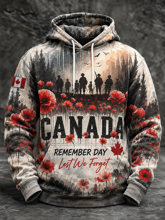 Men's Last We Forget Slogan Papaver Rhoeas Pattern Printed Causal Hoodie