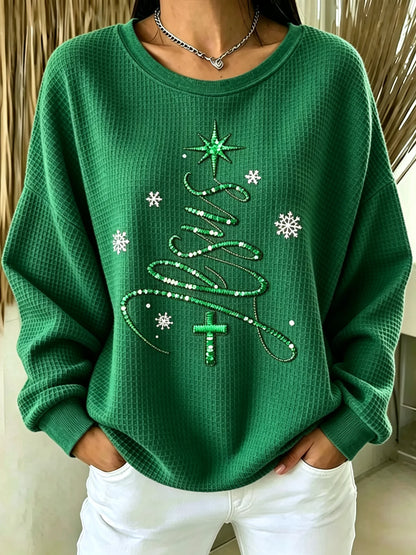 Women's Christmas Faith Print Casual Waffle Long-Sleeve Top